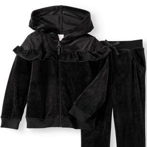 Toddler Girls' Ruffle Velour 2 piece BLACK Hoodie set Size 2T NEW!